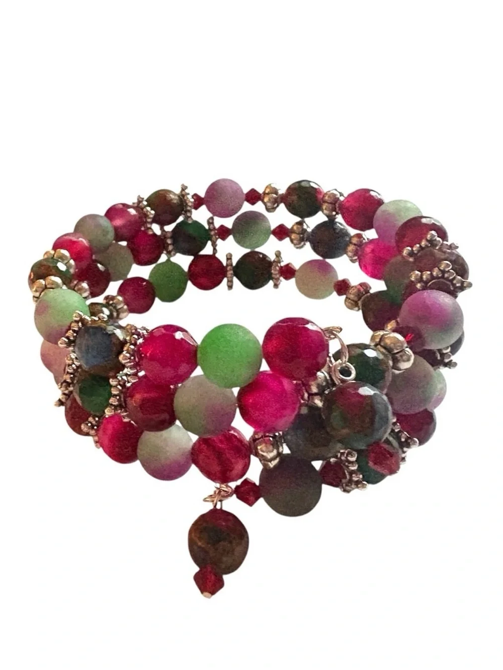 Faceted Agate, Watermelon Tourmaline and Swarovski Crystals Wrap Bracelet